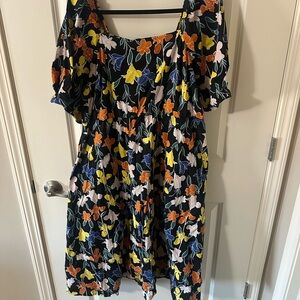 Eloquii Floral Square-Neck Midi Dress in Black with Multicolor Blooms